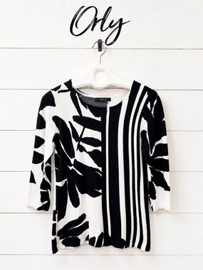 Orly Black & White Abstract Knit Top – Size M/M